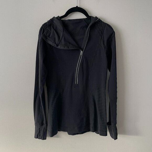 Lululemon Athletica Pullover Hoodie Asymmetrical 1/2 Zip Casual Black 6 - Picture 2 of 8
